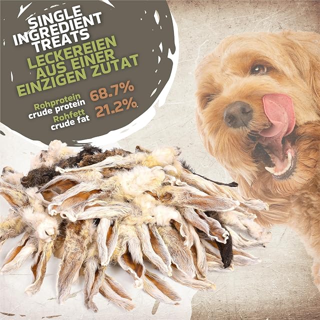 Foto 3 de 7 de Orejas de conejo con pelo para perros, 500 g (aproximadamente 35 - 45 unidades), hipoalergénicas