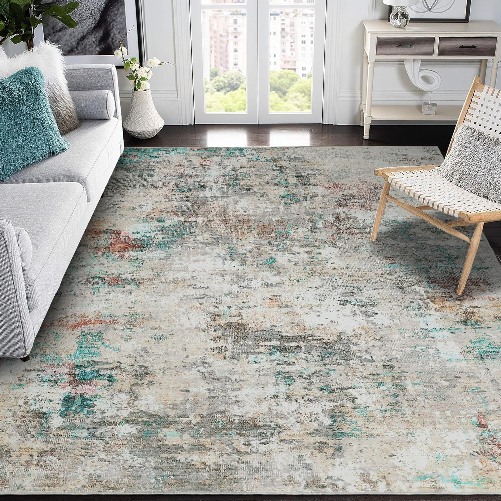 CAROMIO Washable Abstract Rug 120x170 cm Living Room Low Pile Colorful