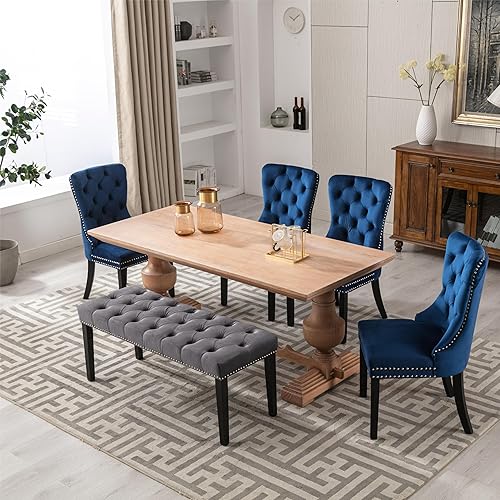 Miniatura 33 de KCC Banco otomano tapizado con botones, bancos tapizados de terciopelo para dormitorio, reposapiés, banco de acento para entrada, comedor, sala de