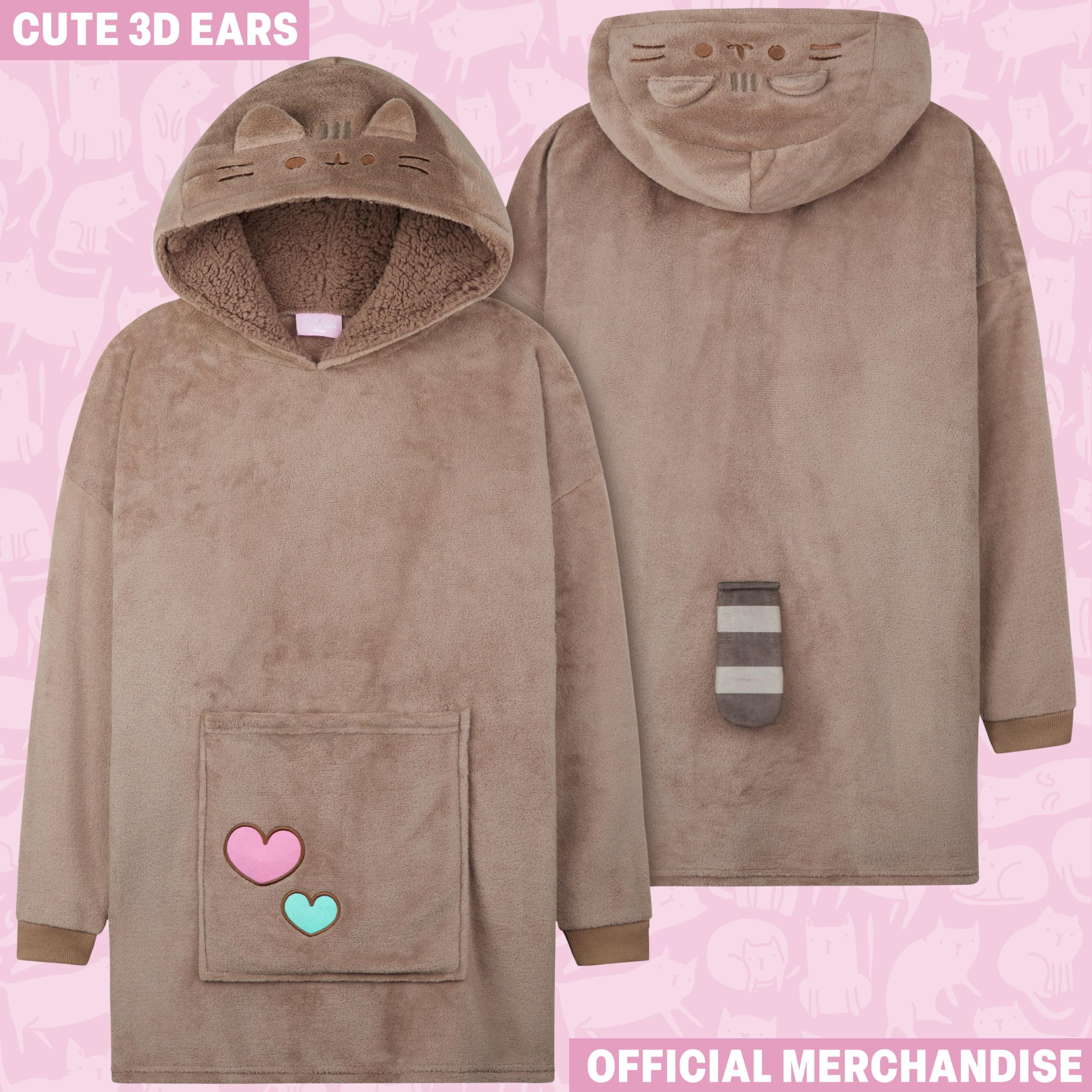 Get Trend Pusheen Bluza z kapturem Oversize nastolatek i dziewczyna, polar koc z kapturem Cocooning Winter Porter, prezent dla dziewczyny