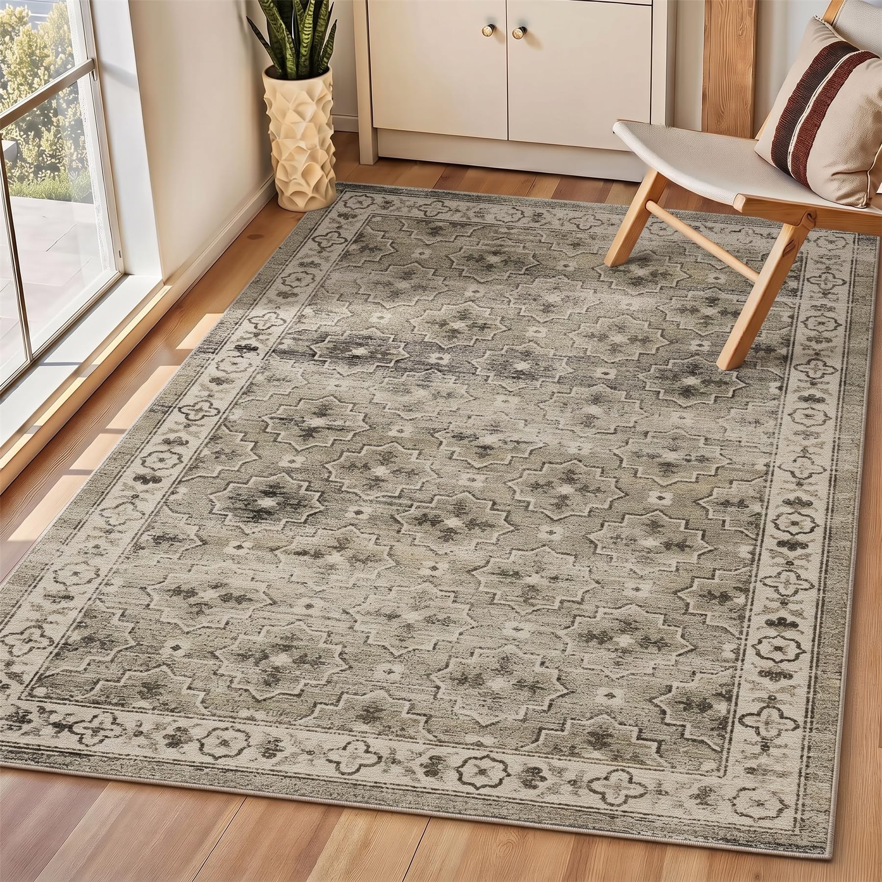 Pagnanno. Vintage Foldable & Washable Rugs Non Slip Area Carpet Low Pile Soft Printed Floor Mat for Living Room Bedroom Lounge Dining Room Kitchen Home Office (180 x 270 cm)