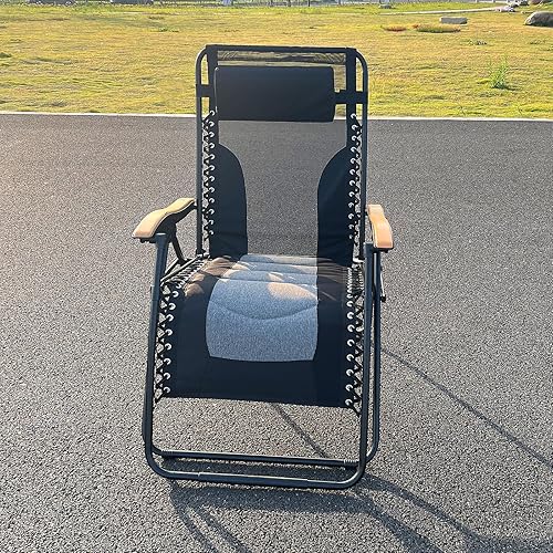 Miniatura 7 de Silla reclinable plegable de gran tamaño de 29 pulgadas XL para interiores y exteriores, con reposacabezas, reposabrazos de madera, soporte para