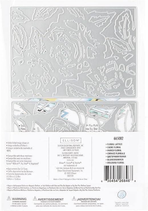 Sizzix Thinlits Die 665082 Floral Lattice by Jessica Scott 2 Pack, Multicolor