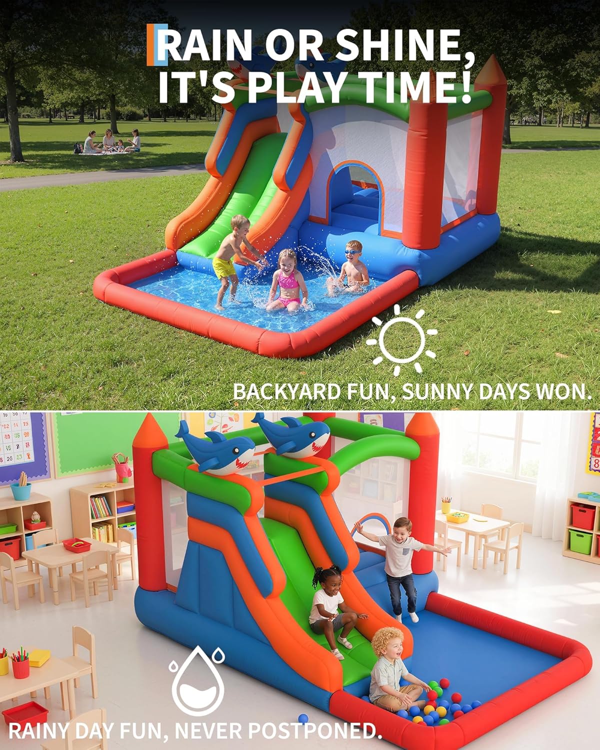 Bounce House,Inflatable Bounce Castle for 3-12 Kids Toddlers Boys & Girls with Splash Slide,Climbing Wall,Ball Pit,Jumping Area,Christmas Birthday Gift Ideas for Indoor Outdoor 153.54" x102.36" x83"