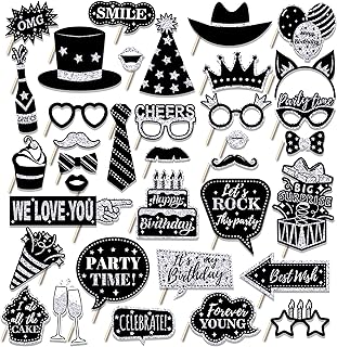 36 Silbrig Geburtstag Photo Booth,Party Fotoautomat Requisiten Foto Booth Props Photo Fotobox Accessoires mit Hut Kronen für Geburtstag Hochzeit Abschluss Weihnachten Silvester Party Zubehör