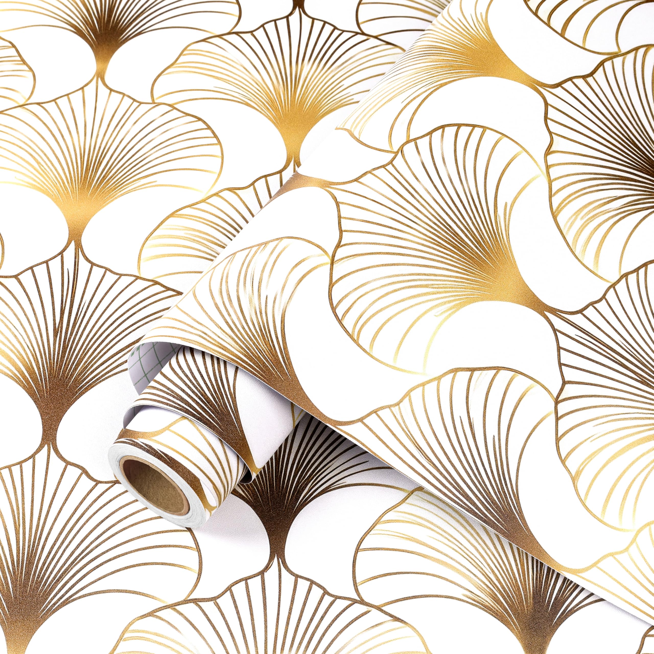 ReWallpaper Carta Da Parati Moderna Geometrica Oro 44.5CMx7M Rotolo Adesivo per Pareti Bagno Impermeabile Bianco e Oro Pellicola Decorativa Autoadesiva Cassetti Carta Da Parati per Corridoio