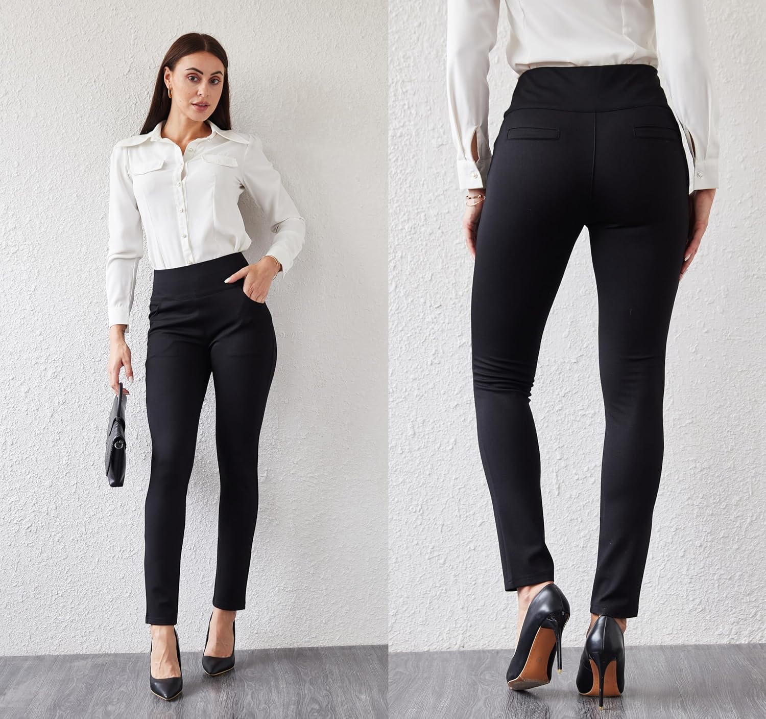 heipeiwa Women's Dress Pants Skinny High Waist Pull on Pants with Pockets Comfort Stretch Slim Fit Work Pants - Image 5