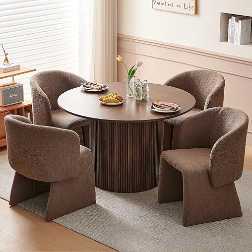 Miniatura 23 de NORDICANA Juego de mesa de comedor redonda de 5 piezas para 4, moderno juego de mesa y sillas de cocina de 47 pulgadas, juego de comedor con 4