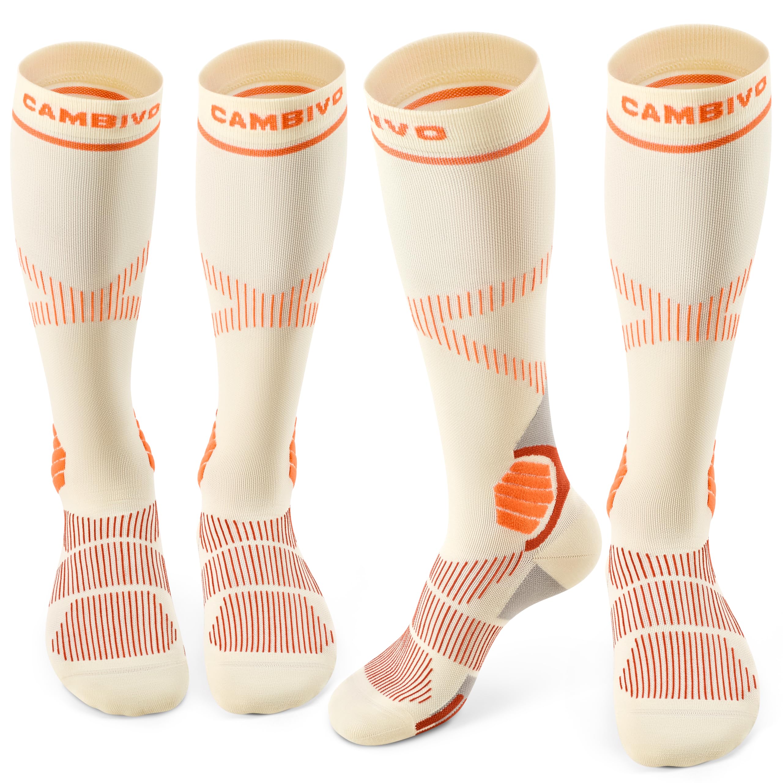 CAMBIVO Calze Compressione Graduata Donna Uomo 2Paia, Gambaletti Compressione Graduata 15-20 mmHg, Calze Elastiche a Compressione Antitrombo, Calzini Lunghe per Vene Varicose, Aereo, Sportive, Corsa