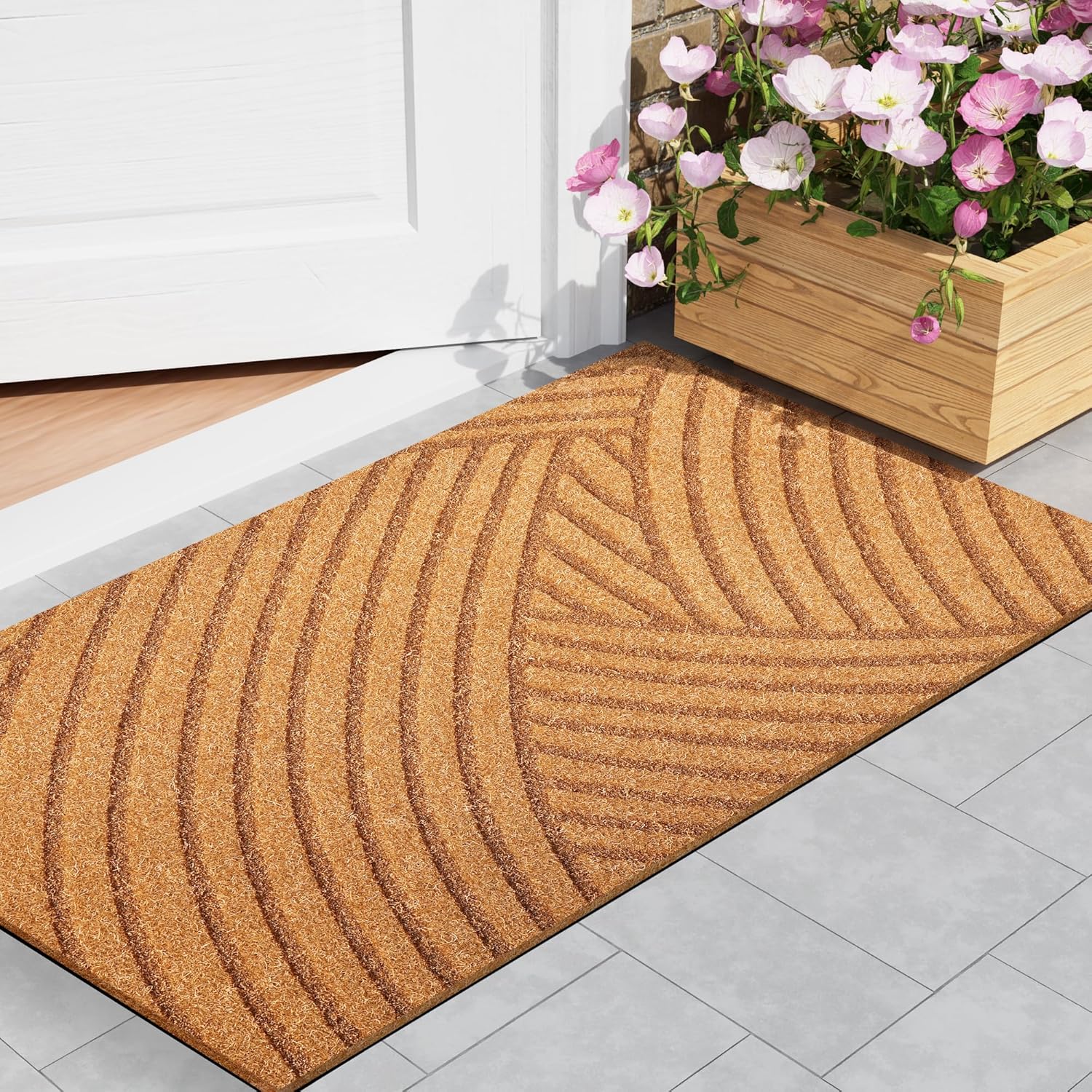 Door Mat Outdoor Welcome Mats: Artificial Coir Doormat for Indoor Outdoor Outside Home Entrance - Front Door Mat Non-Slip Backing Durable Fall Mat for Porch Entryway Floor Decor (Rippled, 24"x 36") 2' x 3' (Rectangular) Plain Door Mat