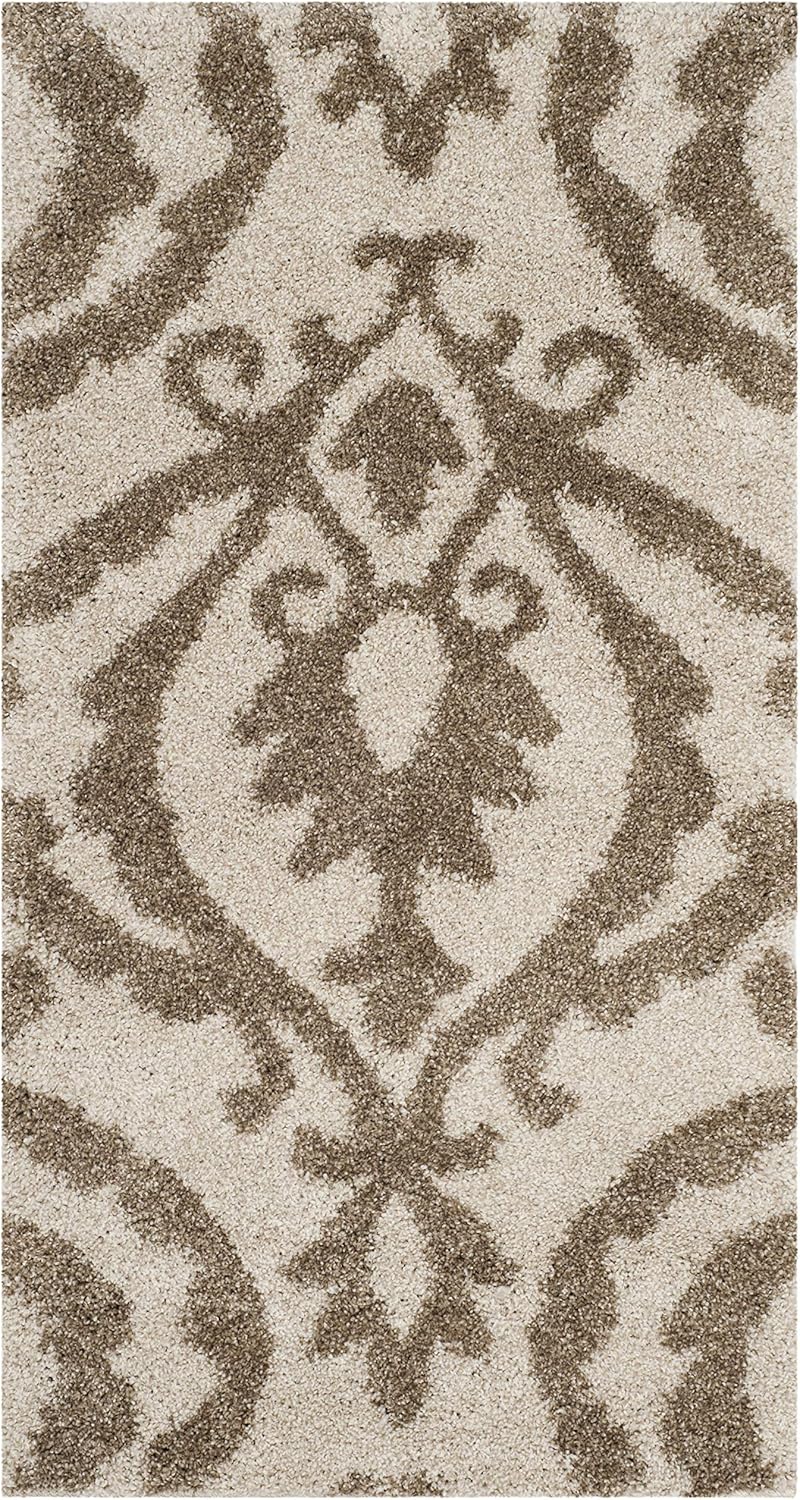 SAFAVIEH Florida Shag Collection Accent Rug - 2'3" x 4', Cream & Beige, Damask Design, Non-Shedding & Easy Care, 1.2-inch Thick Ideal for High Traffic Areas in Foyer, Living Room, Bedroom (SG469-1113)