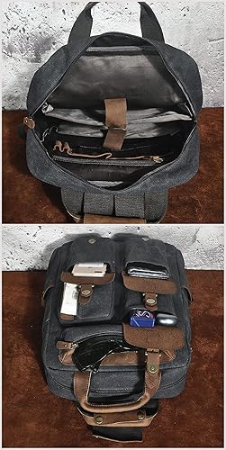 Miniatura 7 de Le'aokuu Lona y cuero genuino impermeable unisex adulto mochila diaria mochila casual bolsa de viaje, Negro -