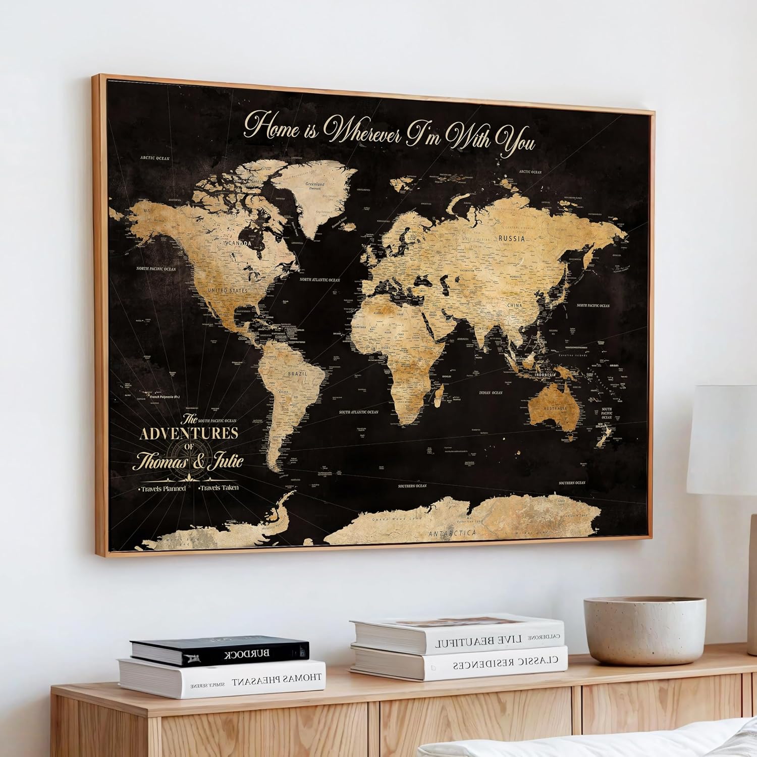 Custom Push Pin World Map Canvas Wall Art - Personalized Travel Tracker