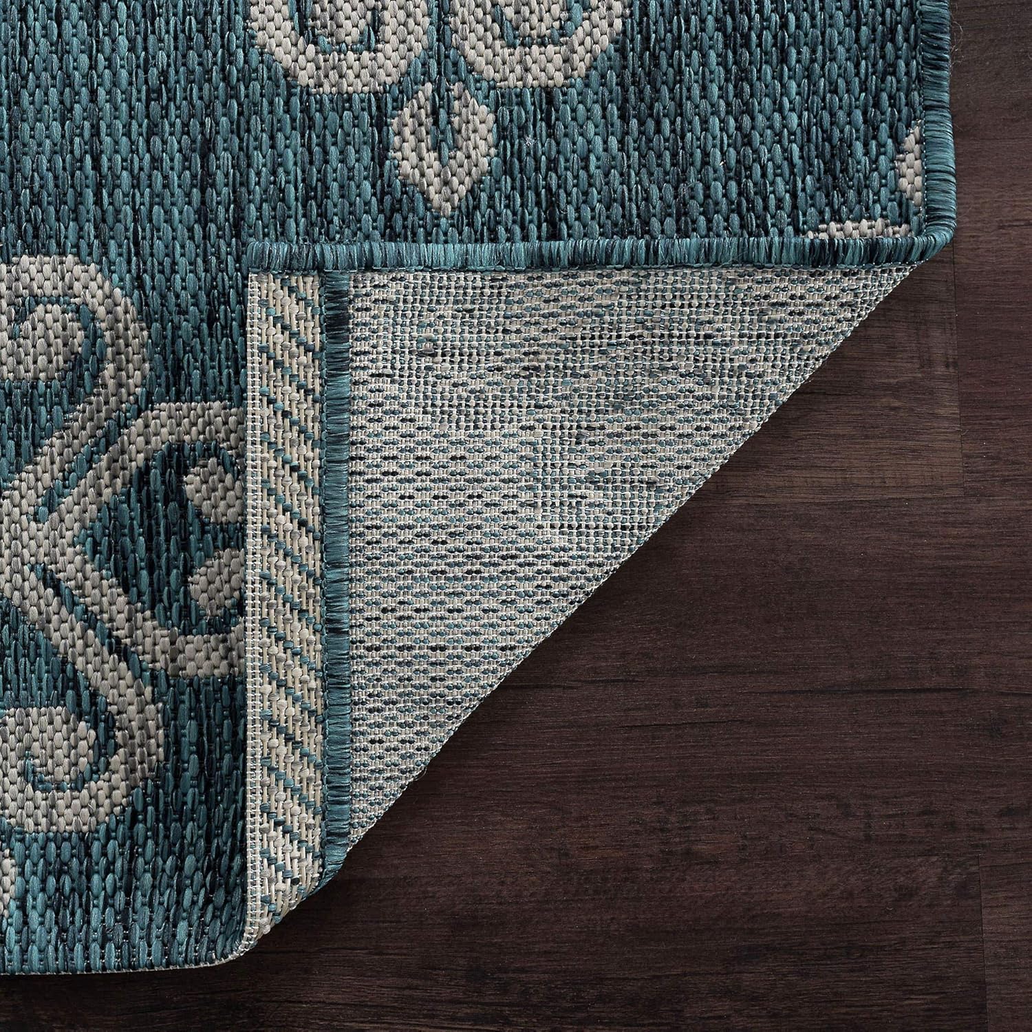 Teal Jute Water Resistant Large Indoor Outdoor Rug 5x7 for Patio Entryway Deck Garden Outside Porch Hallway Entry Way Area - Waterproof Living Room Bedroom Kitchen Carpet Alfombras para Exteriores