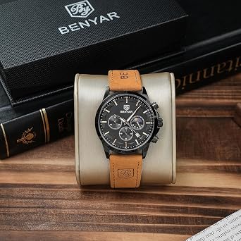 BENYAR by Watches Men Chronograph Analog Quartz Waterproof Date Wrist Watch Men Fashion Business Dress Men's Watch Elegant Gift for Men