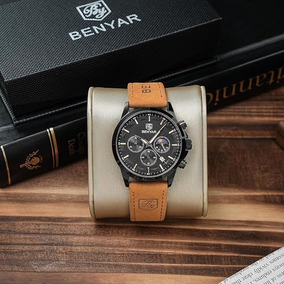 BENYAR by Watches Men Chronograph Analog Quartz Waterproof Date Wrist Watch Men Fashion Business Dress Men's Watch Elegant Gift for Men