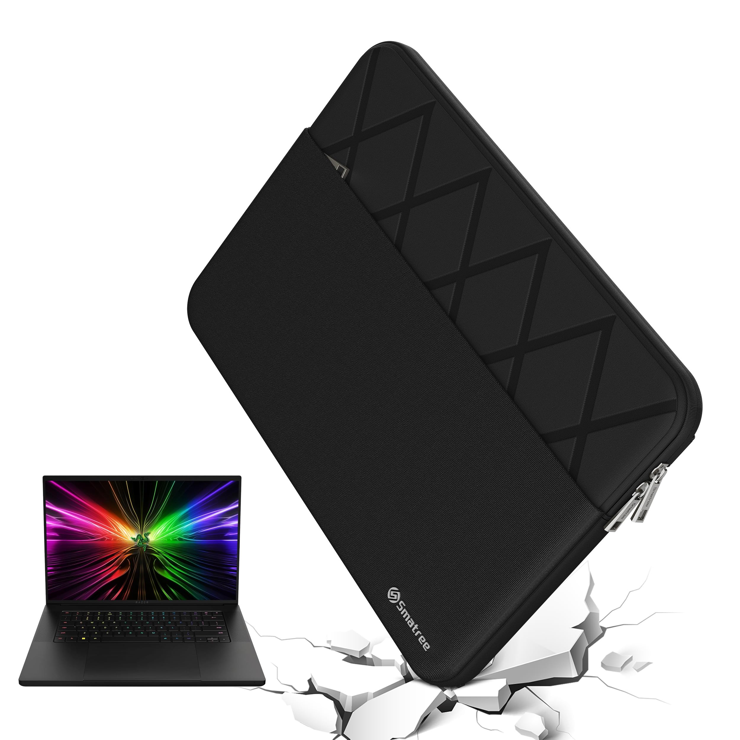 Smatree 16 inch Laptop Sleeve for Razer Blade 16 2025/2024/2023 | Razer Protective Case with Accessory Pocket,Patented Super Corner Design (E619) Elite-Black for Razer 16 inch Blade 16 (E619)