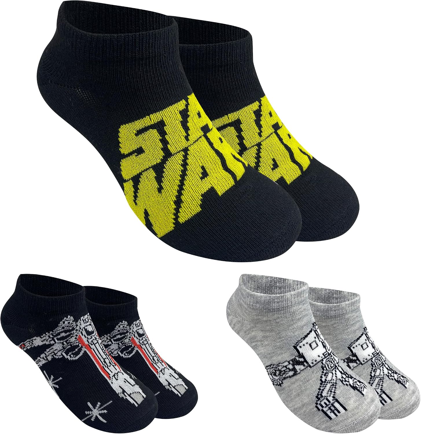 STAR WARS Official Kids Boys 3 Pack No Show Ankle Socks - Assorted Designs & Colors