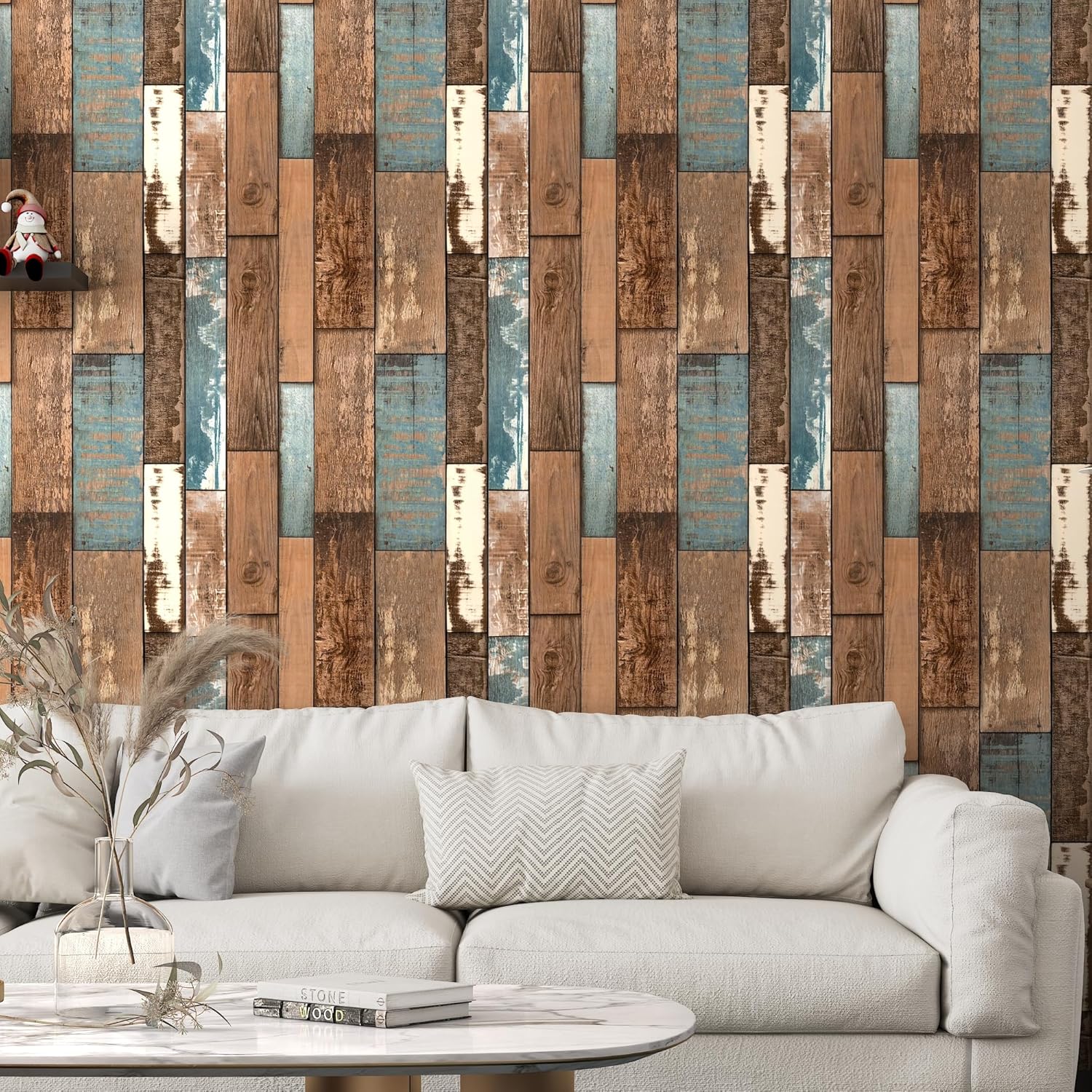 Blue Brown Wood Contact Paper for Cabinets 17.7"×393" Vintage Faux Wood Wallpapers Peel and Stick Wallpaper for Kitchen Grain Contact Paper Removable Self Adhesive Wallpaper Decorative Vinyl