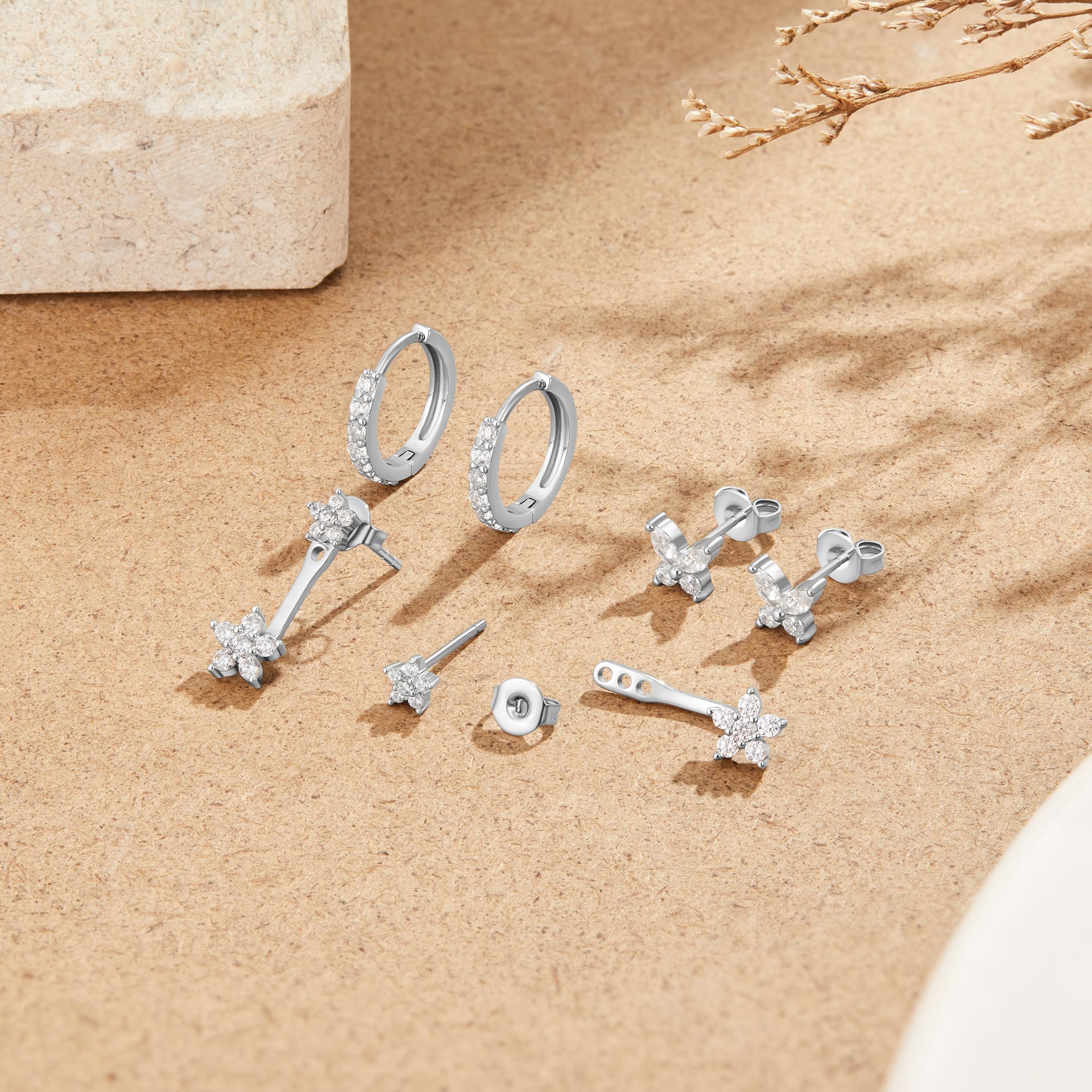 MACACHII Orecchini Donna Argento 925 Placcati Oro 14K - Set 3 Paia Orecchini a Lobo, Cerchio, Helix - Anallergici, Idee Regalo Gioielli per Piercing Multipli