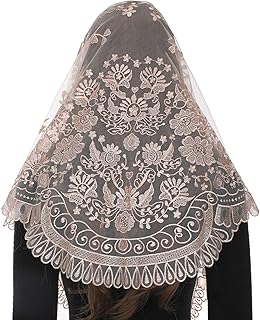 Triangle Catholic Chapel Mantilla Veils - Short Camellia Embroidery Latin Mass Scarf Church Lace Veil with Gift Box