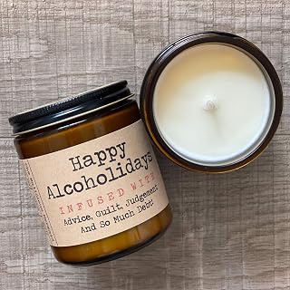 Happy Alcoholidays Infused With Advise, Guilt, Judgement And So Much Debt | Premium Soy Candle | The Snarky Mermaid | Jar Candle | Made in USA | Snarky Candles | Scented Candles For Women And Men