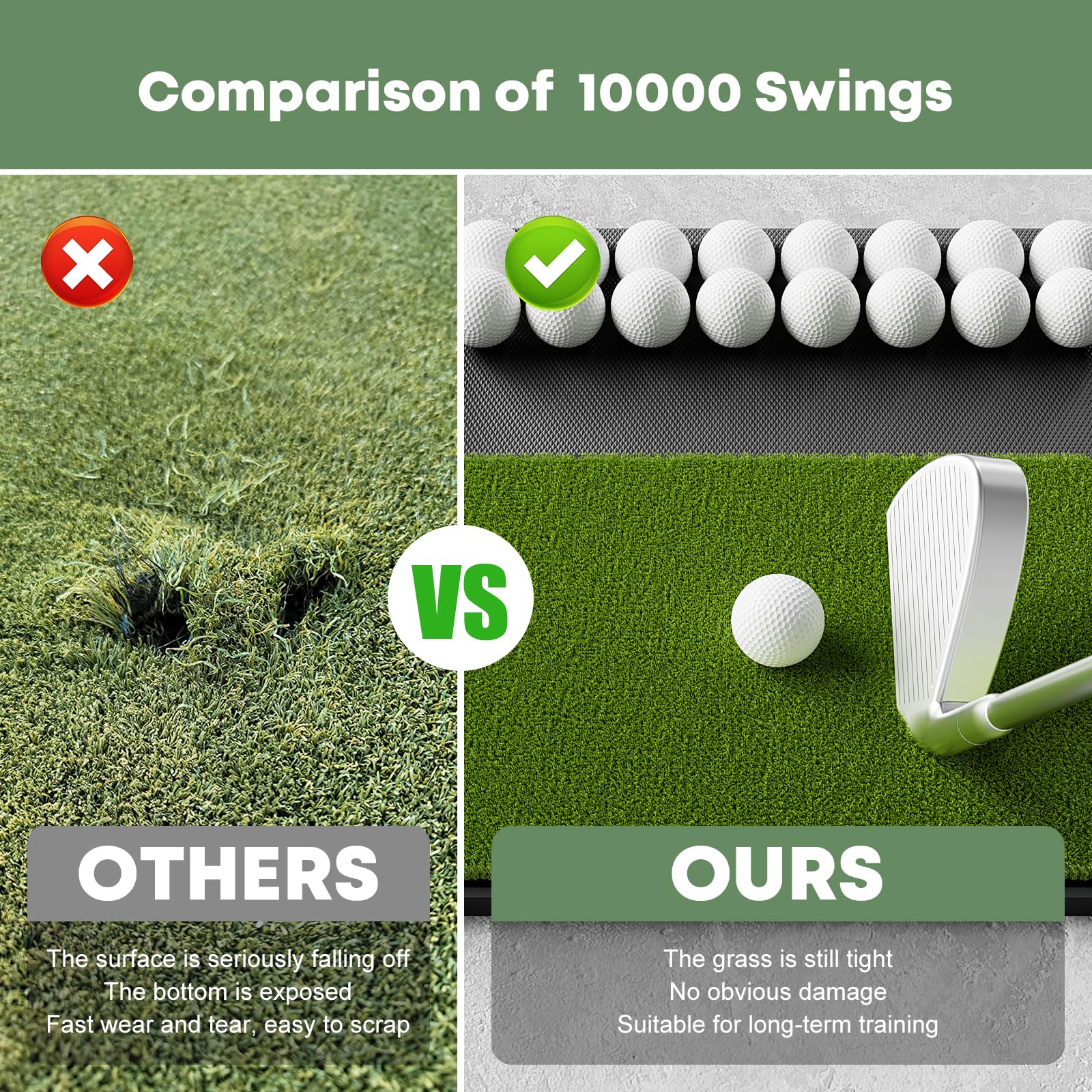 Golfschlagmatte mit integrierter Ballablage, faltbare Golf-Übungsmatte mit Gummiunterseite, hält 32 Golfbälle, Fairway-Rasen