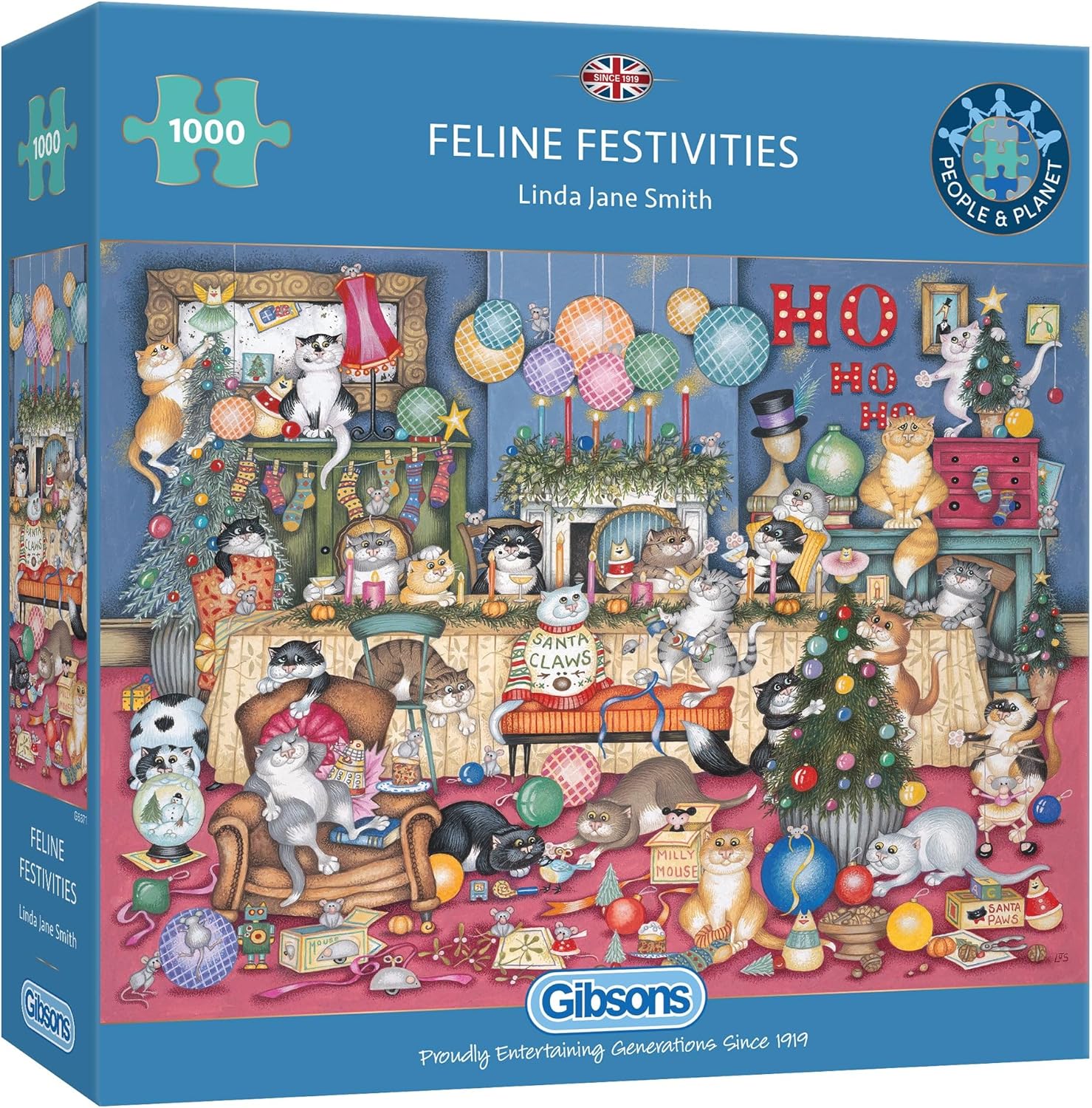 Feline Festivities | 1000 Piece Jigsaw Puzzle | Cats, Christmas Pets | Sustainable Jigsaw Puzzle for Adults | Premium 100% Recycled Board | Great Gift for Adults | Gibsons Games