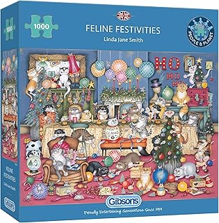 Gibsons Feline Festivities 1000 Piece Jigsaw Puzzle | Cat Jigsaw Puzzle