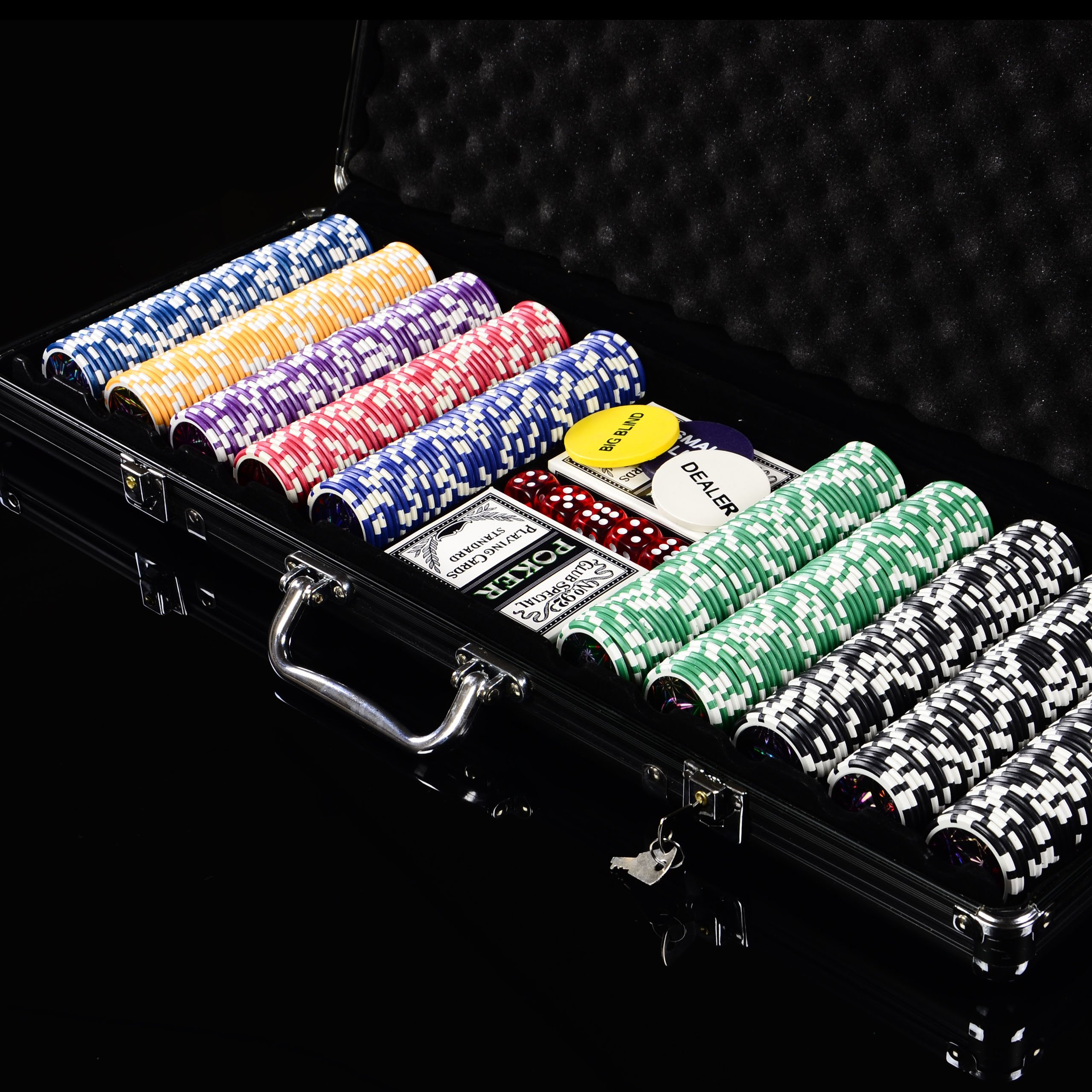 Pokerkoffer BLACK EDITION mit 500 abgerundeten OCEAN CHAMPION CHIPS hochwertige Metallkern Jetons 12 g Pokerset mit viel Zubehör 2 Pokerdecks schwarzer Aluminiumkoffer Black Jack Texas Holdem