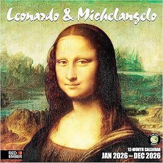 RED EMBER Leonardo & Michelangelo 2026 Wall Calendar 12 Month | 12" x 24" Open | Thick & Sturdy Paper | Holiday Gift | Renaissance Art Calendar 2026