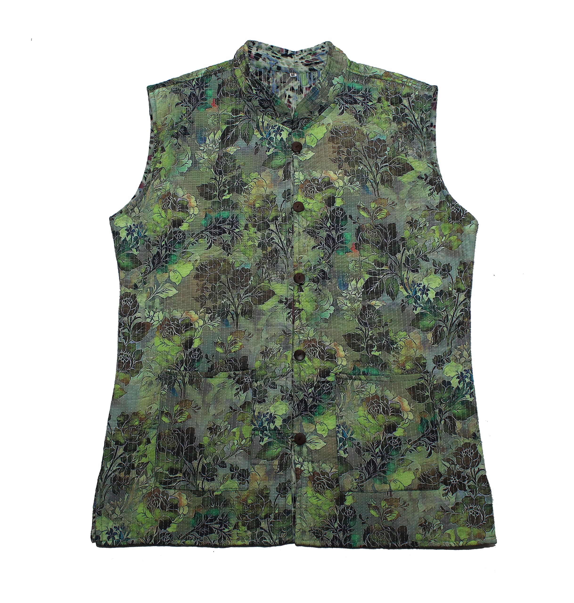 shubhangi collections Women's Green Floral Cotton Quilted Reversible Sleeveless Jacket-picture-28
