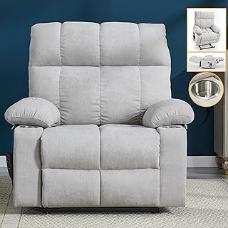 Extra Large Dual Motor Power Lift Recliner Chair,Lift Chair with Massage and Heat for Elderly,Lay Flat Recliner, Standing Assistance, Stainless Steel Cup Holders (Light Grey)