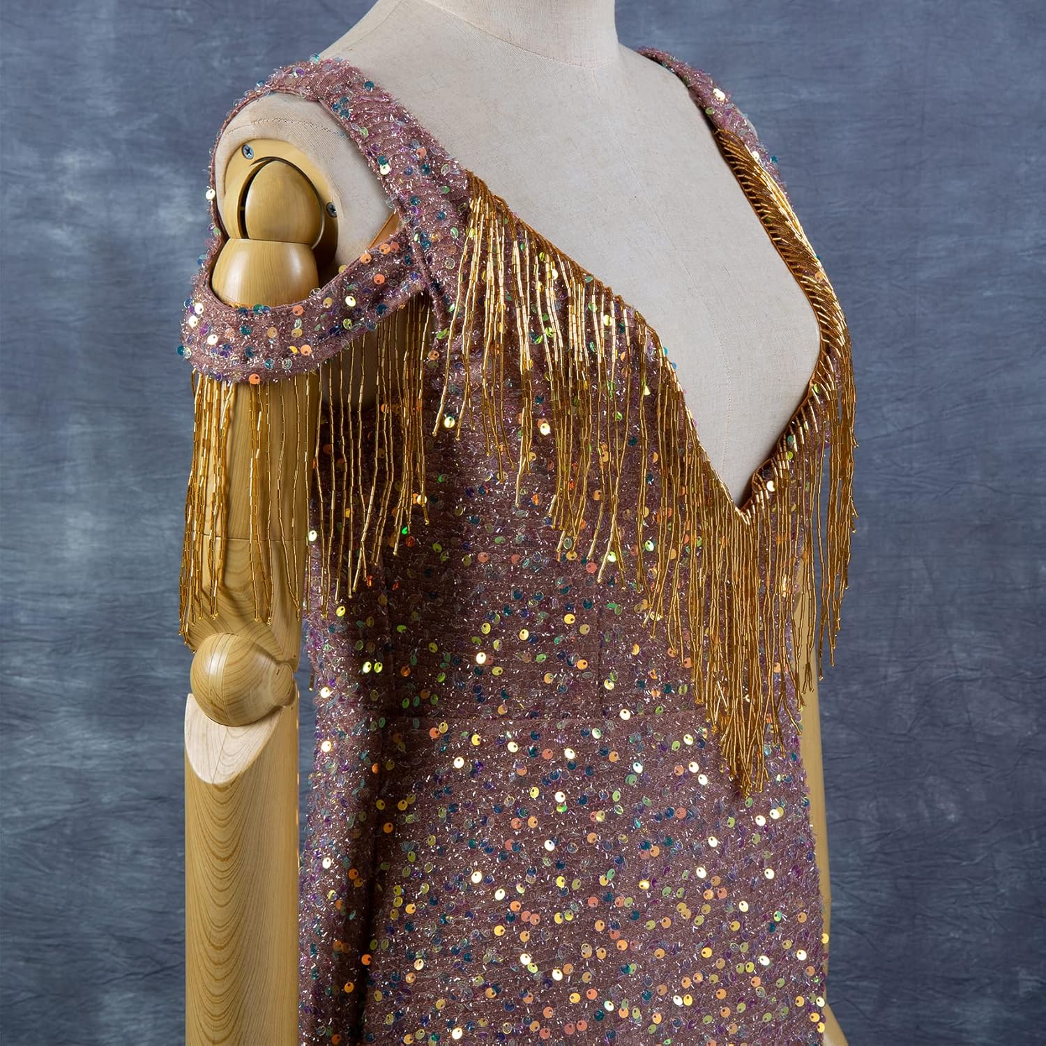 Beaded Fringe Trim,Ribbon Tassel Fringe Trim 6 Inch Wide 2 Yards Long for Crafts DIY Dress Clothes Decoration (Gold)