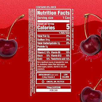 Sparkling Ice Caffeine Soda Shoppe Cherry Cola Perfectly Caffeinated Sparkling Water with 70mg Caffeine, Zero Sugar, with Antioxidants and Vitamins, 16 fl oz Cans (Pack Of 12)