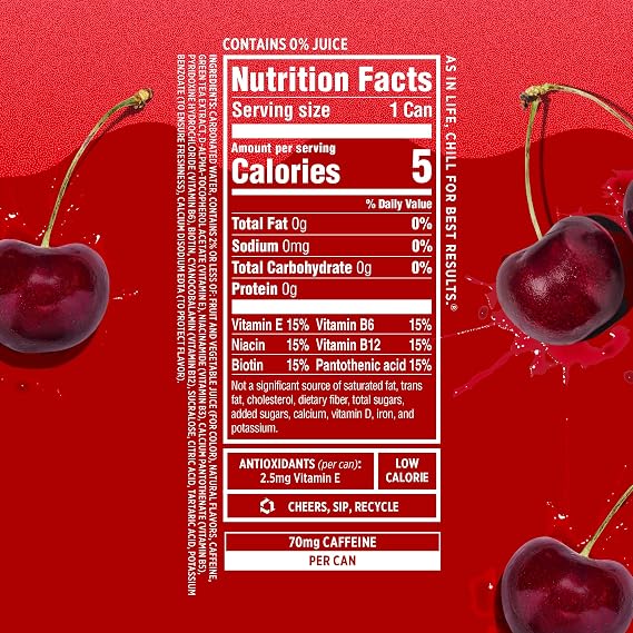 Sparkling Ice Caffeine Soda Shoppe Cherry Cola Perfectly Caffeinated Sparkling Water with 70mg Caffeine, Zero Sugar, with Antioxidants and Vitamins, 16 fl oz Cans (Pack Of 12)