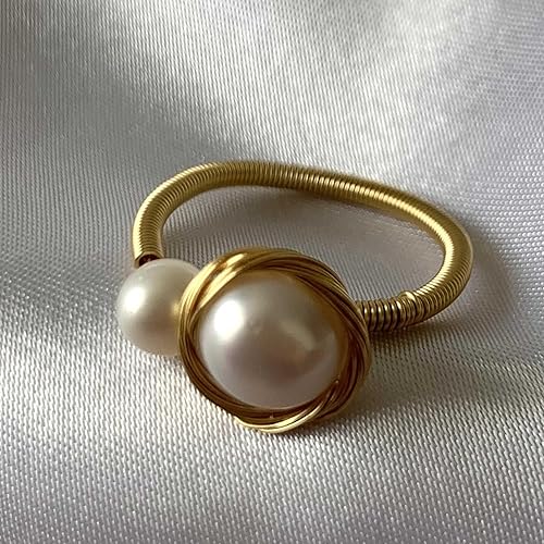 Miniatura 4 de Handcrafted Natural Baroque Pearl Ring Winding Design Opening Adjustable 14k Gold Plated Material Beads