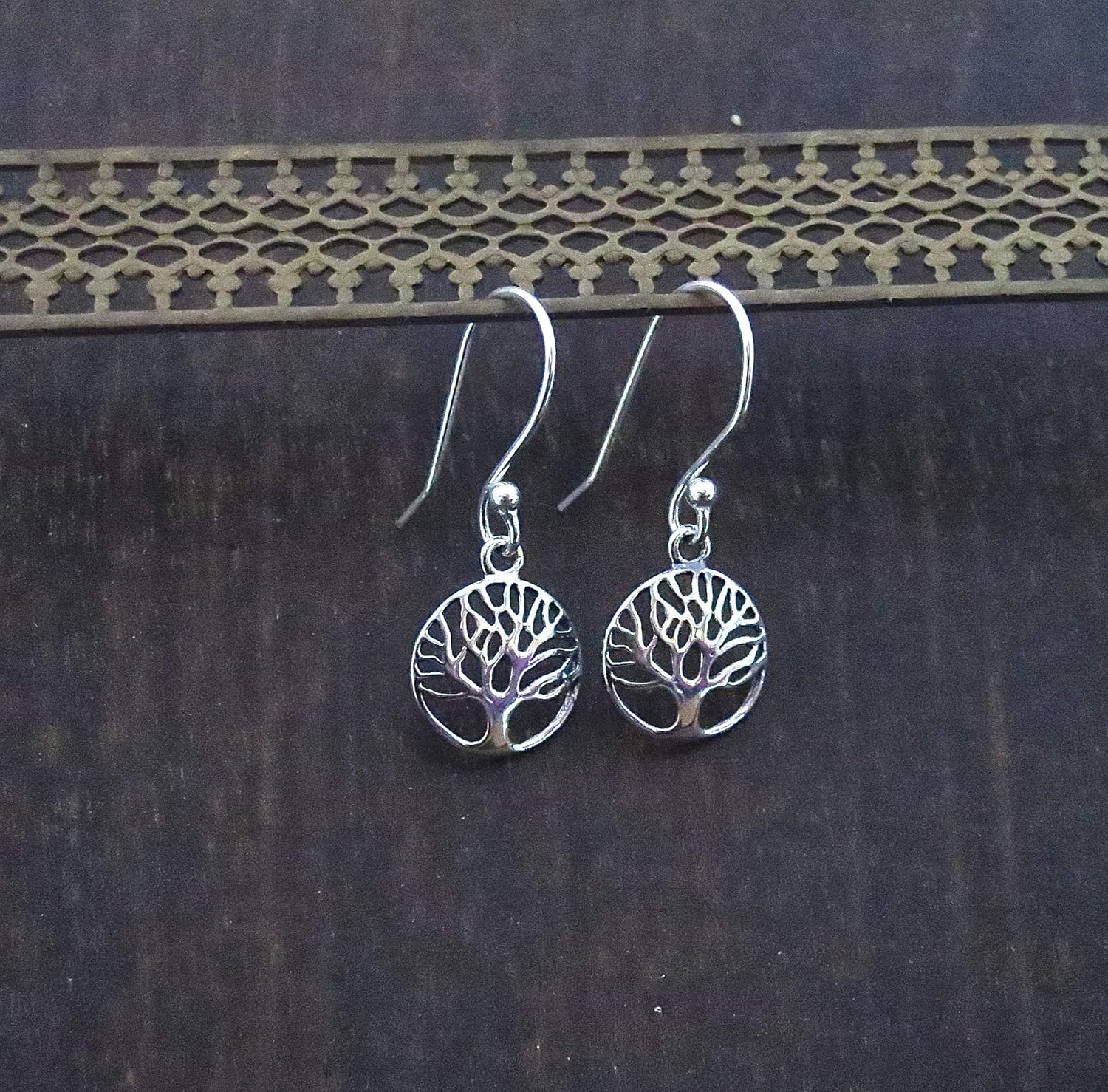 Tree of Life for women, Sterling Silver 925 dangle Boho Round Small silver, Everyday Drop Minimalist style accessories