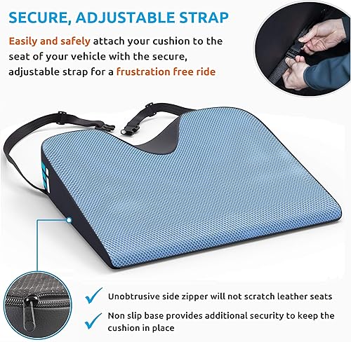 Miniatura 6 de Cojín de espuma viscoelástica para asiento de automóvil para conducir, cojín ergonómico de cuña para dolor de espalda, alivio de la ciática,