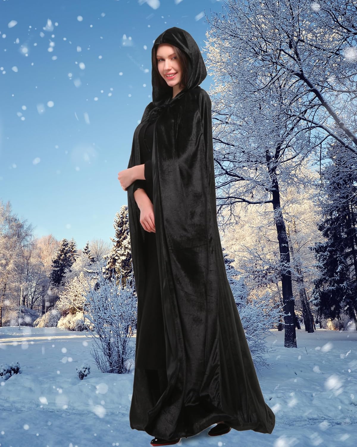 Wizland Unisex Velvet Robe Cloak With Hood Halloween Wizard Long Robe Vampire,Mothers Day Gifts for Wife - Image 6