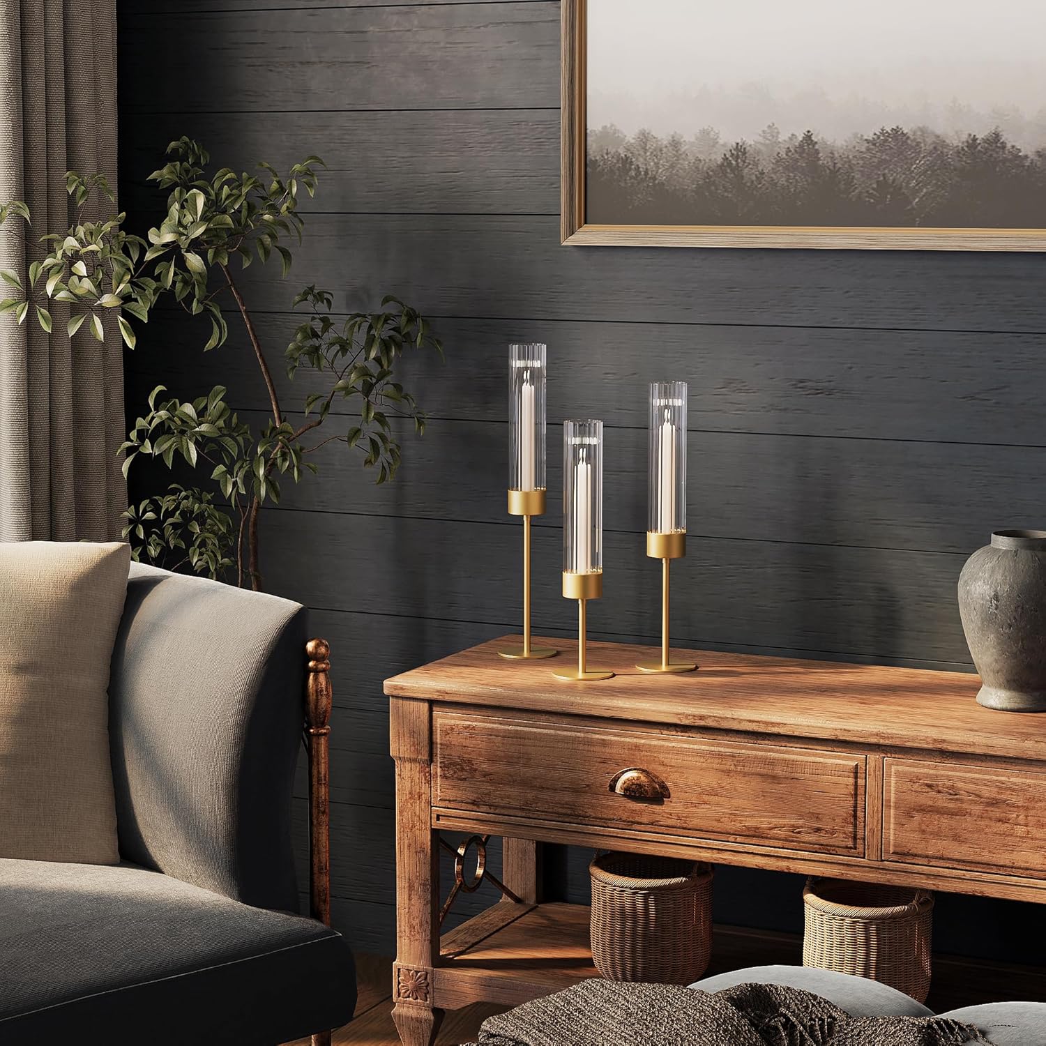 Hurricane Glass Candle Holders Set of 3, Premium Tall Gold Candle Stick Holder, Elegant Fluted Candle Holders for Wedding Decor Party Holiday Table Centerpiece Home Festival Decoration - Image 7