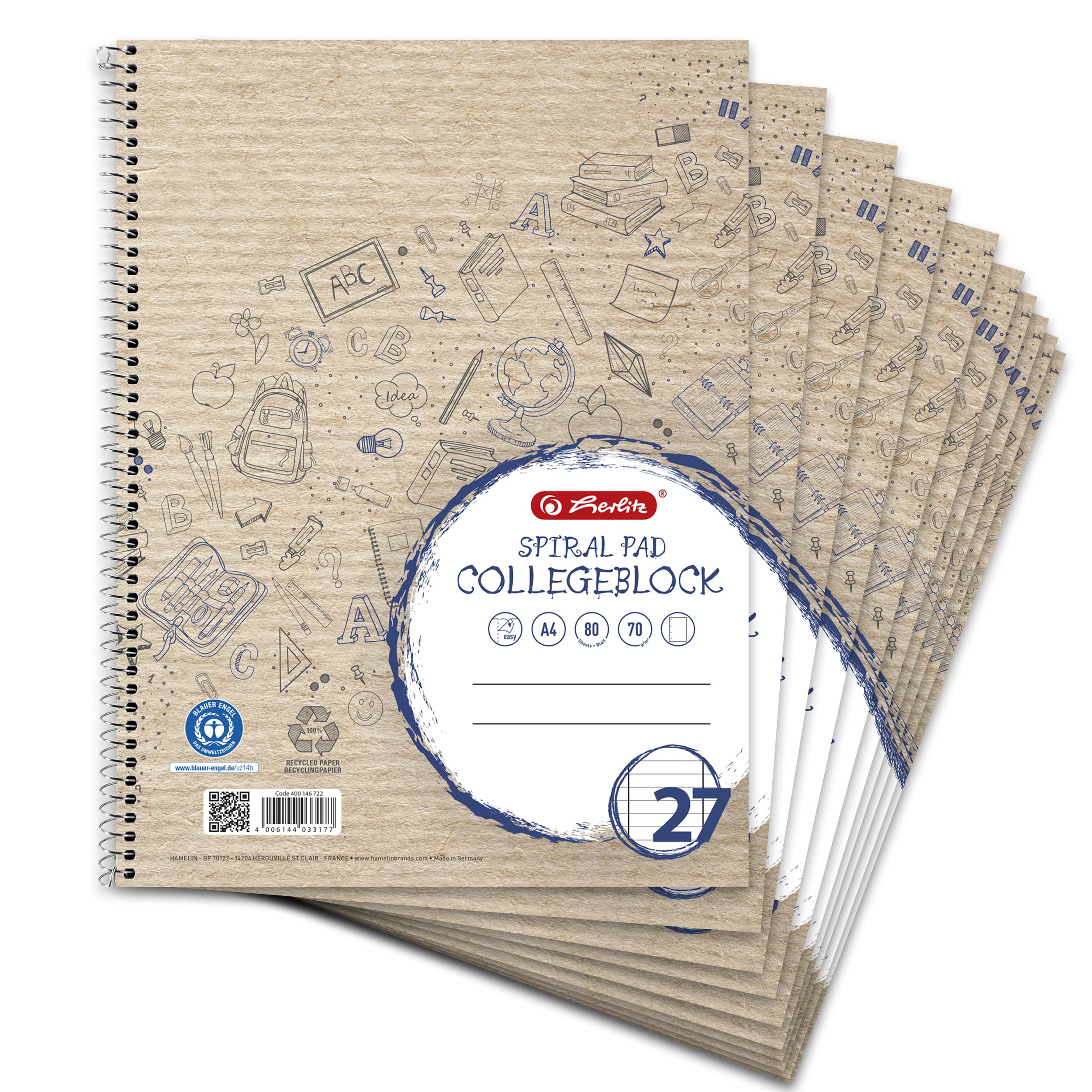 Landré A4 Ruled College Notepad Recycled 80 Sheets (Pack of 10)