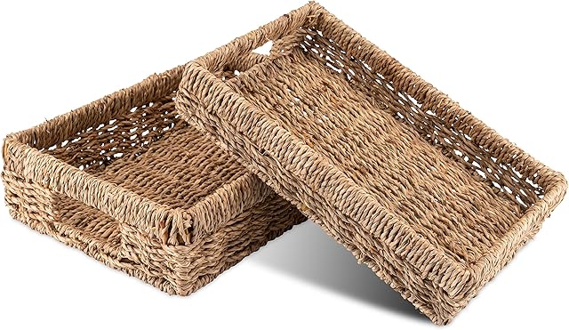 Decorasian Woven Seagrass Rectangular Storage Basket / Tray