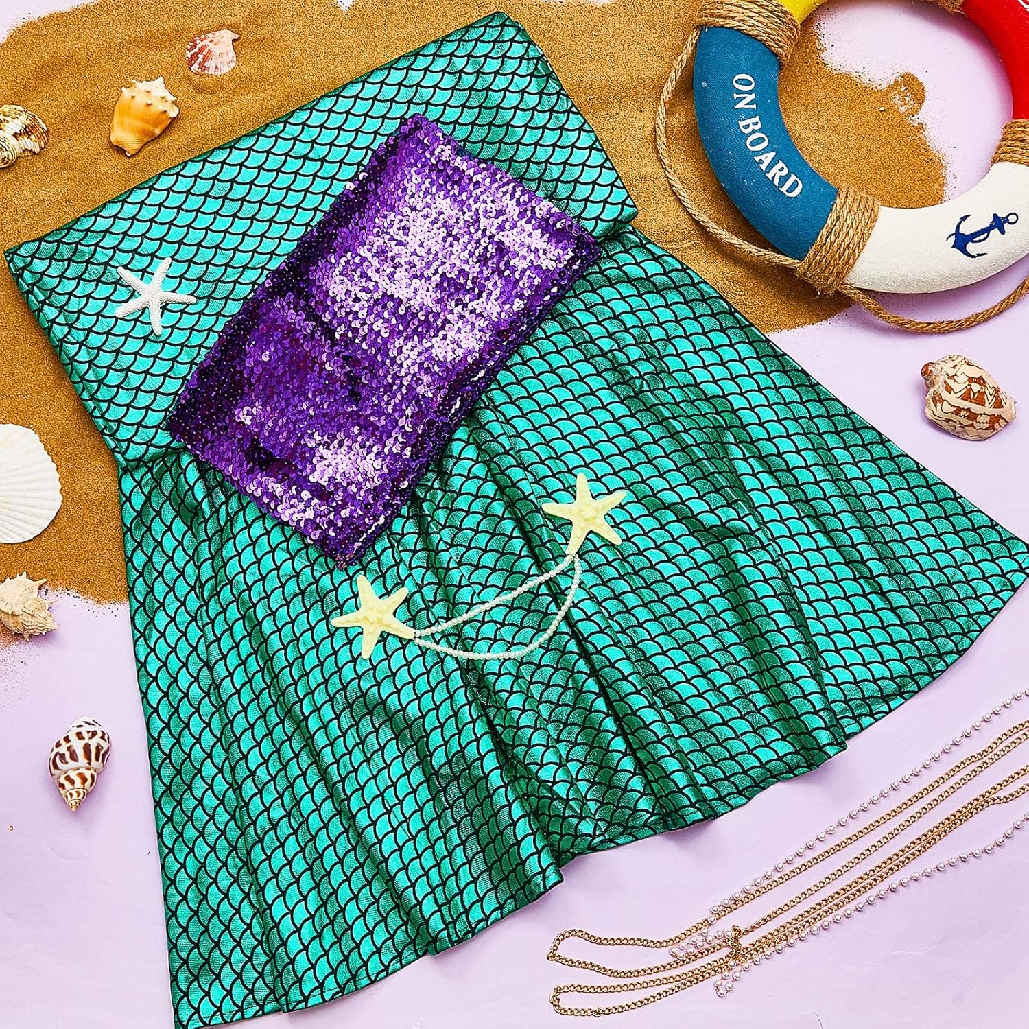 Newcotte 4 Pcs Mermaid Costume for Women Sequin Tube Top Skirt Pearl Waist and Head Chain for Halloween Cosplay