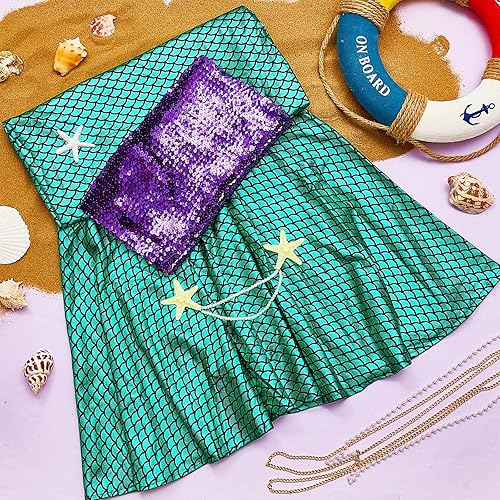 Miniatura 2 de Newcotte 4 piezas de disfraz de sirena para mujer, falda de tubo de lentejuelas, cintura de perla y cadena para la cabeza para Halloween Cosplay