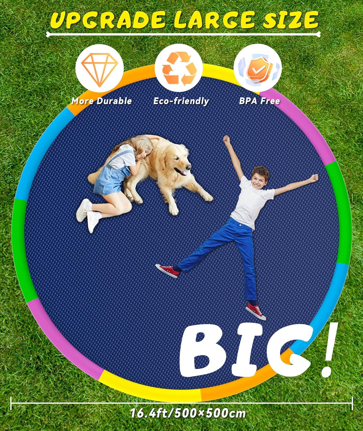 EPN Splash Pad, 16.4FT Size Extra Large Sprinkler Play Mat for Dogs & Kids, Thicker Pool Summer Outdoor Water Toys Fountain Pad for 3+ Children & Pets