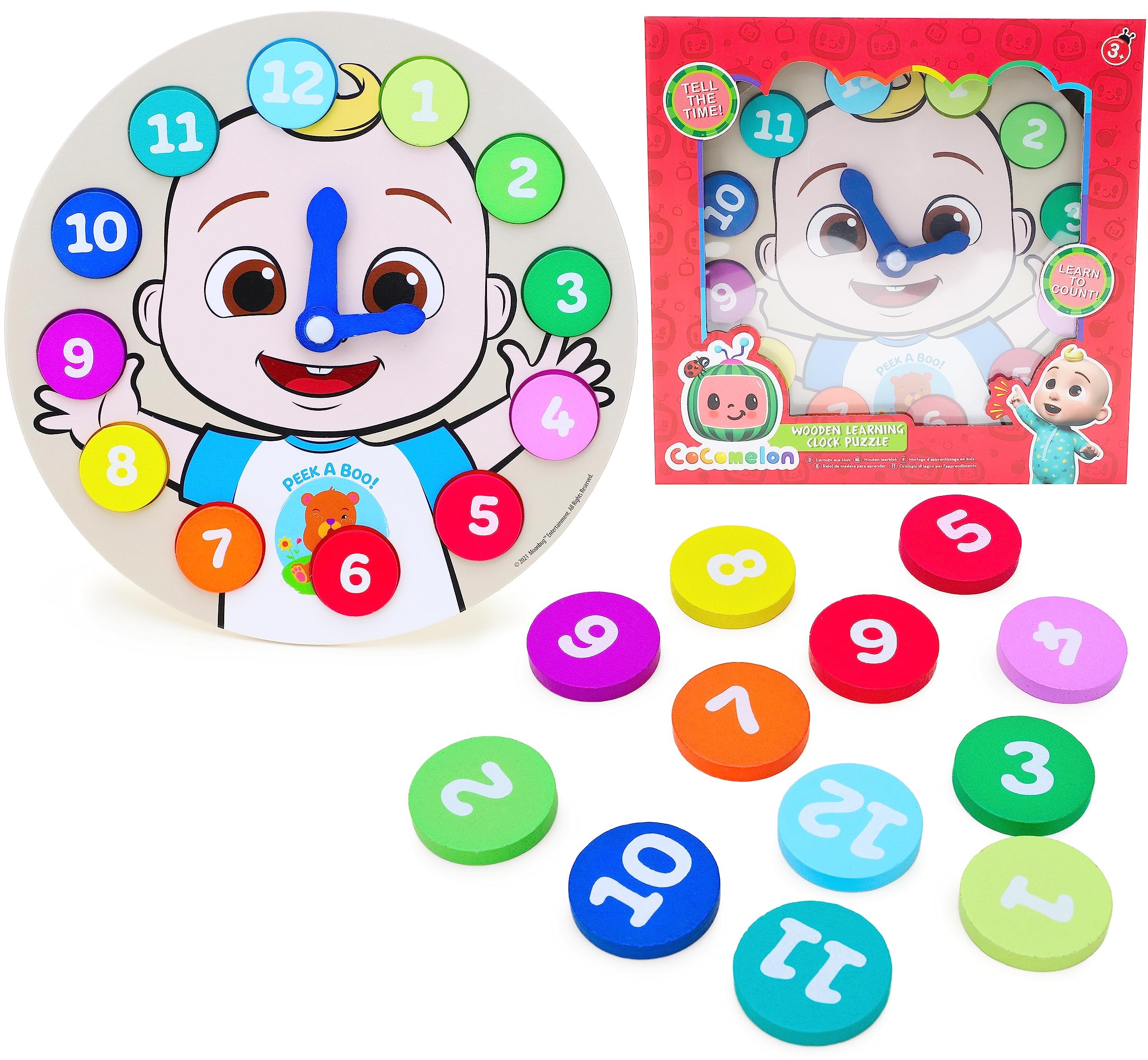 Toyland® Cocomelon Wooden Learning Clock Puzzle - Learn to Tell The Time - Toddler Toys Age 3+