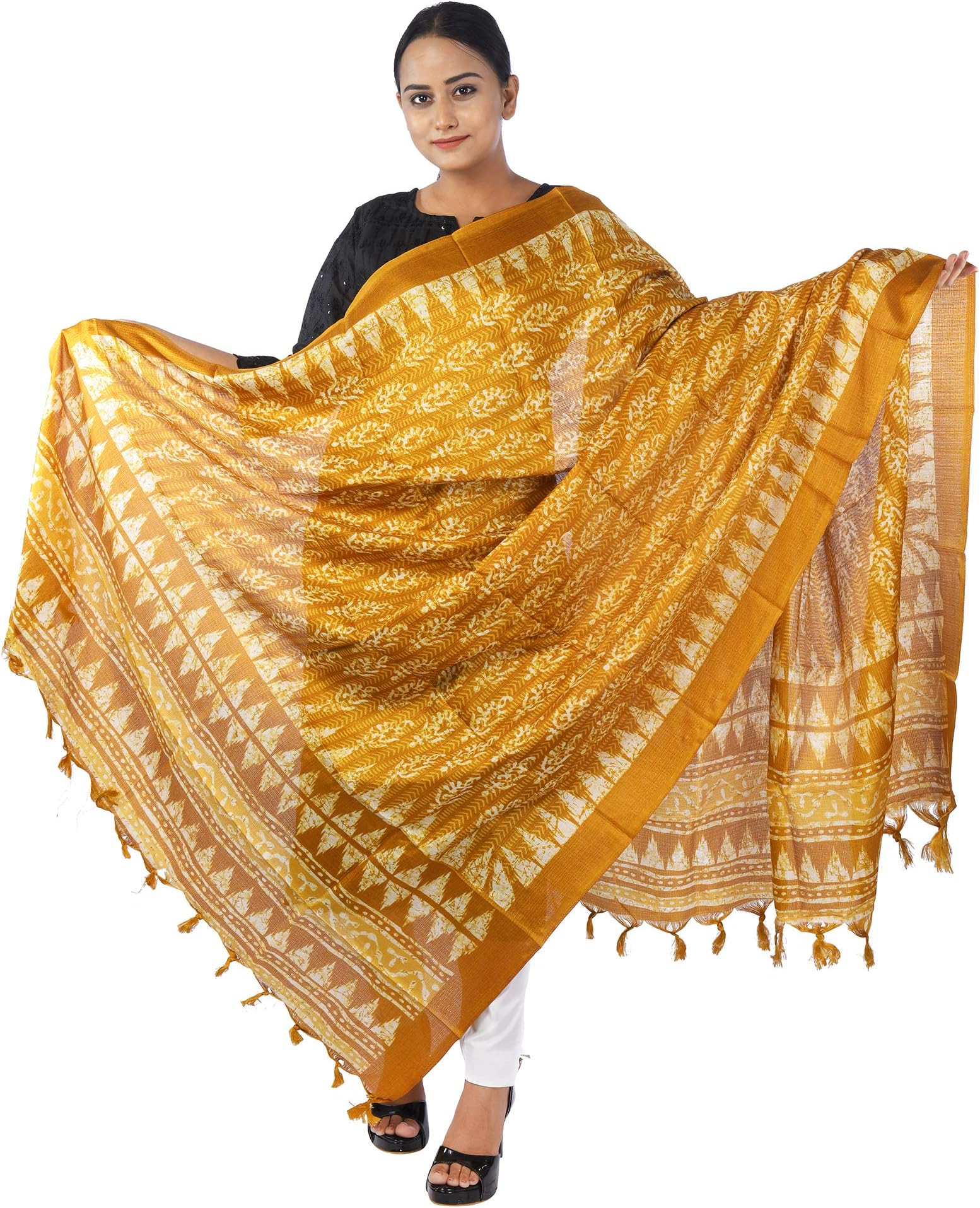 Traditions BazaarWomen's Floral Art Silk Dupatta (D44-BROACH-PRINT_Mustard_Free Size)