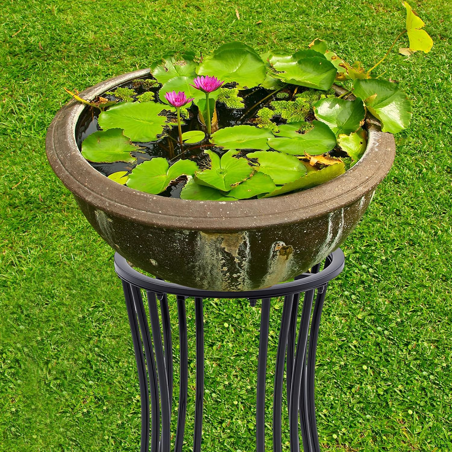 Mini Pond Kit Stand 16 Tall Garden Pond Stand for Indoor Waterfall Holder Garden Rack, Black