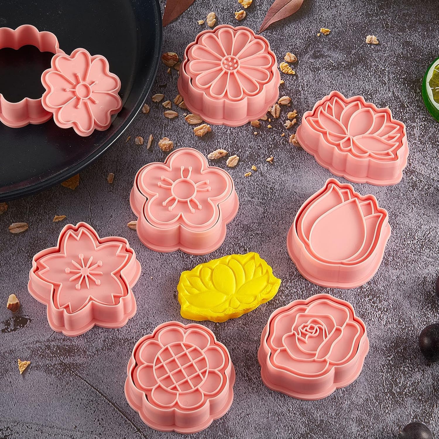 Vesici 8 Pcs Flower Ramadan Cookie Cutters 3D 8 Styles Spring Flower Tulip Rose Daisy Sunflower Variety Shaped Mold Plastic Pink Cookie Cutters for Eid Al-fitr Easter Wedding Bridal Shower Party - Image 5